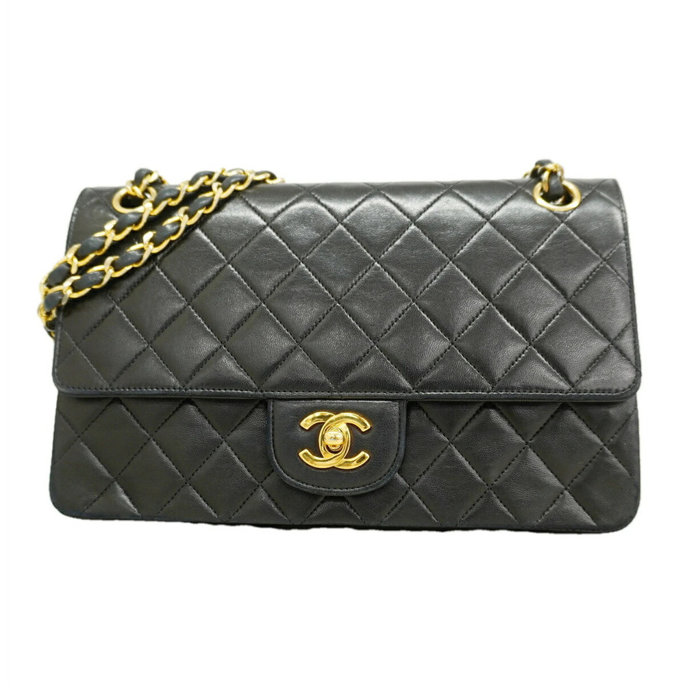 Chanel Matelassé Shoulder Bag, Double Flap, Chain, Lambskin, Black, Women's